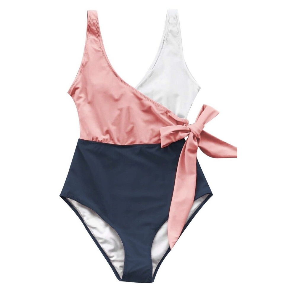 ❤️XXL❤️ CUPSHE Women's One Piece Swimsuit Wrap Color Block Tie Side Bathing Suit